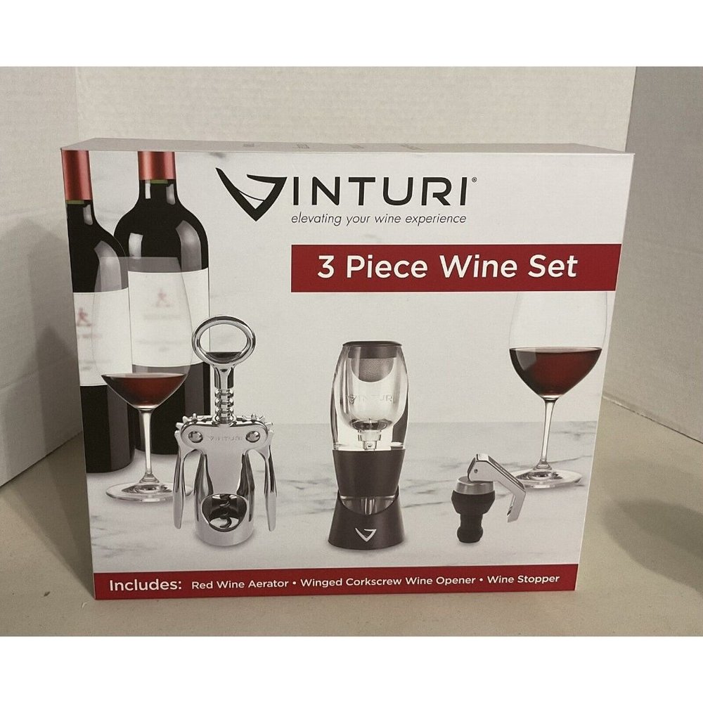 Vinturi 3 Piece Wine Set (Aeeator, Corkscrew Opener, Wine Stopper)